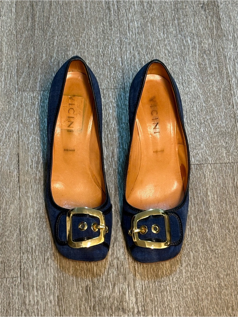 VICINI BY GIUSEPPE ZANOTTI DENIM & GOLD BLOCK HEEL SIZE 40